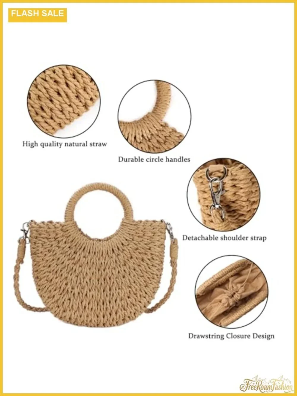 Woven Straw Beach Bag Crossbody Shoulder Handbag Summer Satchel